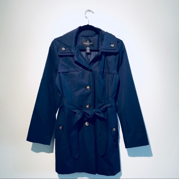 NEW: London Fog Navy Blue Double Lapel Raincoat - Picture 2 of 8